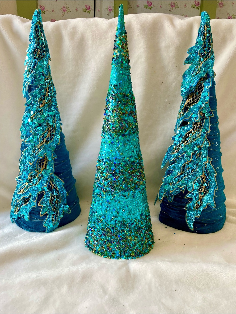 Peacock themed Christmas trees- 3 Piece Set